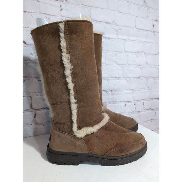 UGG SUNDANCE II REVIVAL US 7 TALL CHESTNUT Vintage New Zealand Boots Shearling - Picture 2 of 14